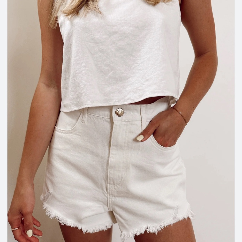 NWTShow Me Your Mumu Houston High Waist Denim Shorts White Sz 25 Festival J